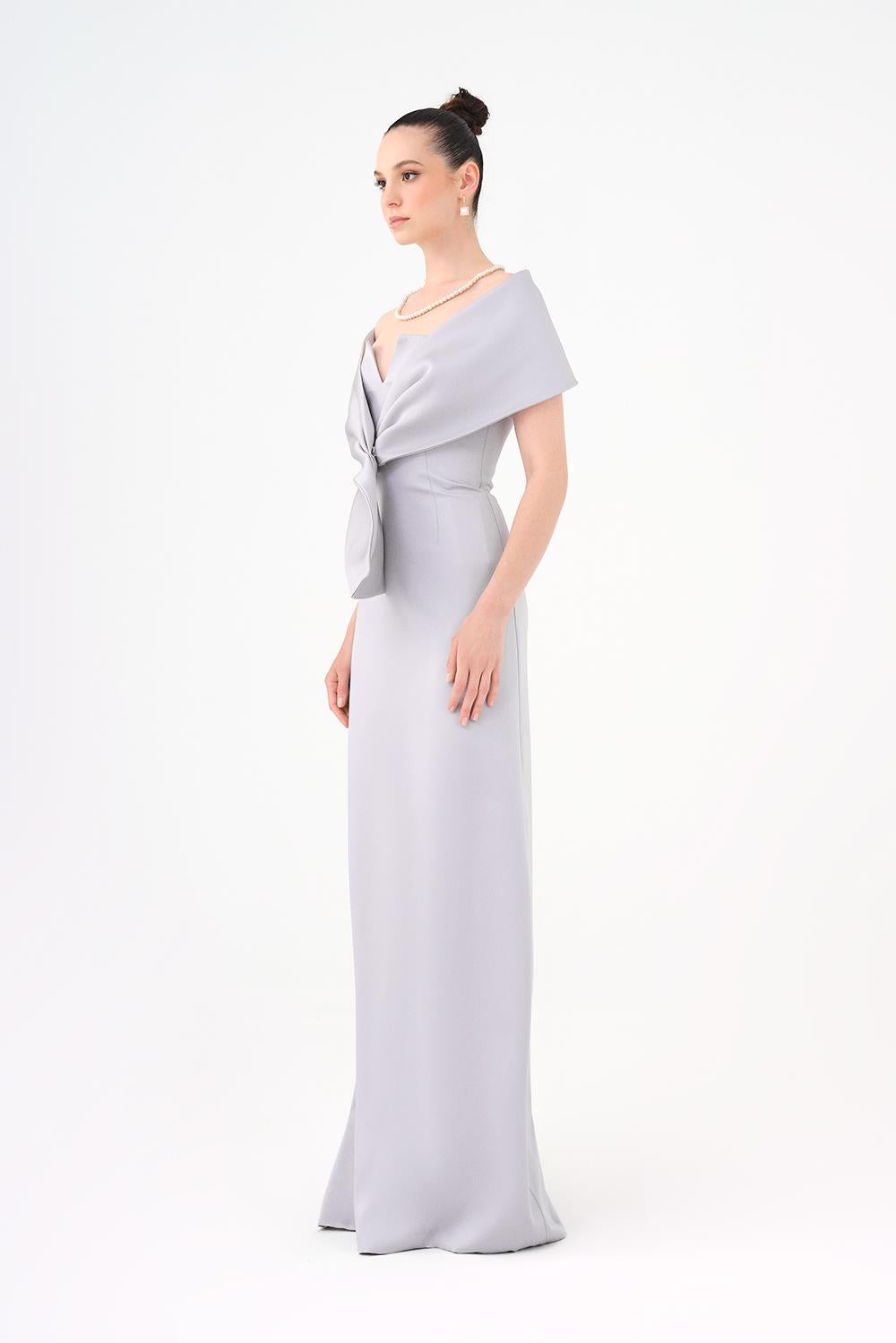 Shawl Strapless Collar Satin Long Evening Dress - 9056C