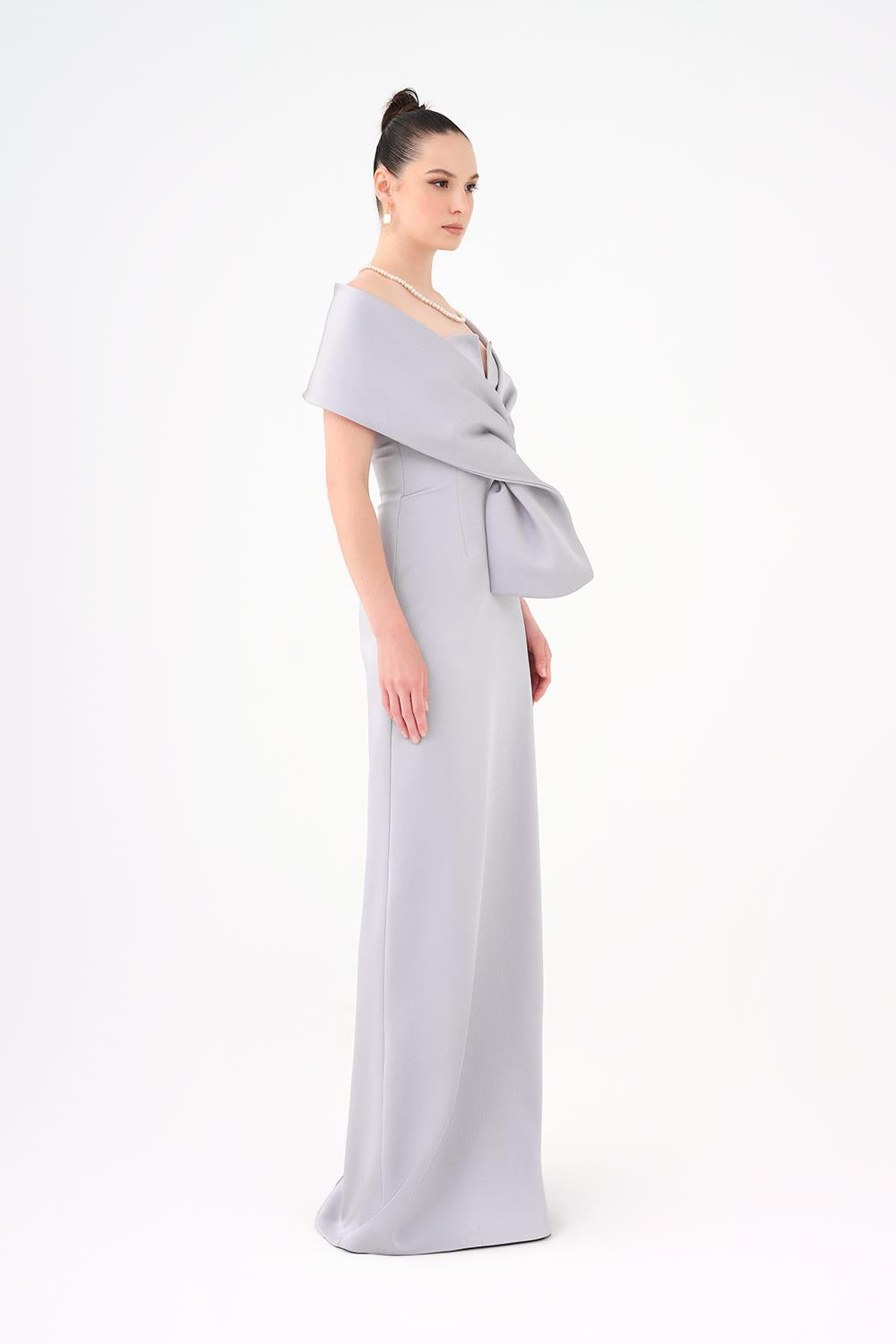 Shawl Strapless Collar Satin Long Evening Dress - 9056C