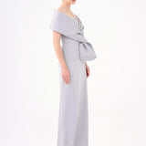 Shawl Strapless Collar Satin Long Evening Dress - 9056C