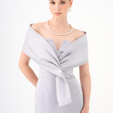 Shawl Strapless Collar Satin Long Evening Dress - 9056C
