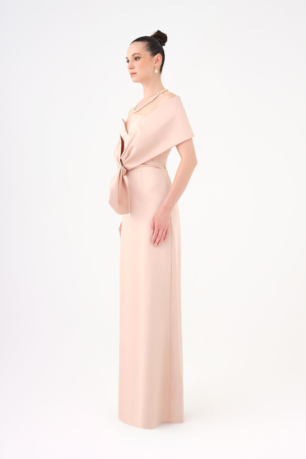 Shawl Strapless Collar Satin Long Evening Dress - 9056C