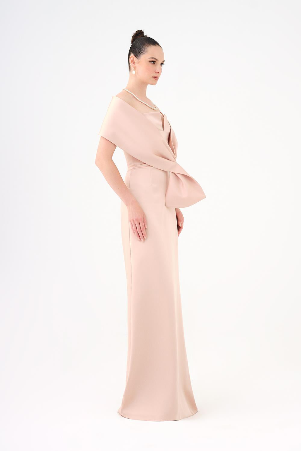 Shawl Strapless Collar Satin Long Evening Dress - 9056C