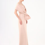 Shawl Strapless Collar Satin Long Evening Dress - 9056C