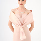 Shawl Strapless Collar Satin Long Evening Dress - 9056C