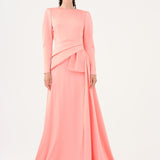 Saten Prenses Kesim Uzun Abiye Elbise - 9068C - PEMBE