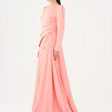 Saten Prenses Kesim Uzun Abiye Elbise - 9068C - PEMBE