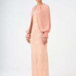 Chiffon Sleeves Belted Long Evening Dress with Stones - 9065C