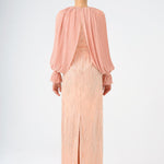 Chiffon Sleeves Belted Long Evening Dress with Stones - 9065C