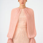 Chiffon Sleeves Belted Long Evening Dress with Stones - 9065C