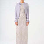 Chiffon Sleeves Belted Long Evening Dress with Stones - 9065C