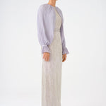 Chiffon Sleeves Belted Long Evening Dress with Stones - 9065C