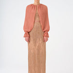 Chiffon Sleeves Belted Long Evening Dress with Stones - 9065C