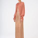 Chiffon Sleeves Belted Long Evening Dress with Stones - 9065C