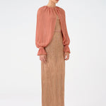 Chiffon Sleeves Belted Long Evening Dress with Stones - 9065C