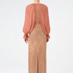 Chiffon Sleeves Belted Long Evening Dress with Stones - 9065C
