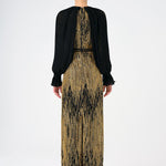 Chiffon Sleeves Belted Long Evening Dress with Stones - 9065C