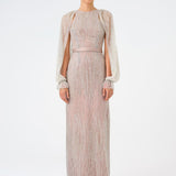 Stone Embroidered Long Evening Dress with Slit Detail - 9026C