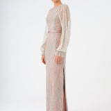Stone Embroidered Long Evening Dress with Slit Detail - 9026C