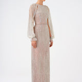 Stone Embroidered Long Evening Dress with Slit Detail - 9026C