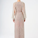 Stone Embroidered Long Evening Dress with Slit Detail - 9026C