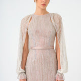 Stone Embroidered Long Evening Dress with Slit Detail - 9026C
