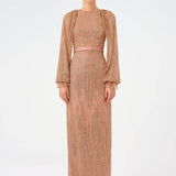 Stone Embroidered Long Evening Dress with Slit Detail - 9026C