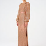 Stone Embroidered Long Evening Dress with Slit Detail - 9026C