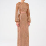 Stone Embroidered Long Evening Dress with Slit Detail - 9026C
