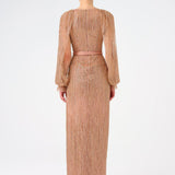 Stone Embroidered Long Evening Dress with Slit Detail - 9026C