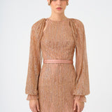 Stone Embroidered Long Evening Dress with Slit Detail - 9026C