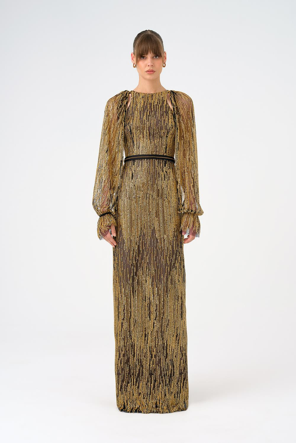 Stone Embroidered Long Evening Dress with Slit Detail - 9026C