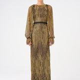 Stone Embroidered Long Evening Dress with Slit Detail - 9026C