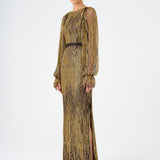 Stone Embroidered Long Evening Dress with Slit Detail - 9026C