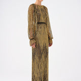 Stone Embroidered Long Evening Dress with Slit Detail - 9026C