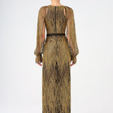 Stone Embroidered Long Evening Dress with Slit Detail - 9026C
