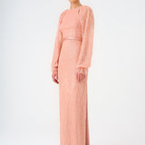 Stone Embroidered Long Evening Dress with Slit Detail - 9026C