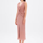 Silvery V Neck Midi Evening Dress - 9001C