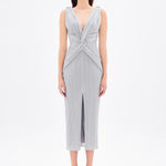 Silvery V Neck Midi Evening Dress - 9001C