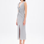 Silvery V Neck Midi Evening Dress - 9001C