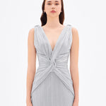 Silvery V Neck Midi Evening Dress - 9001C