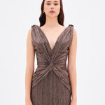 Silvery V Neck Midi Evening Dress - 9001C