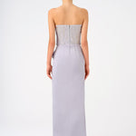 Strapless Collar Straight Cut Satin Evening Dress - 9171C