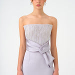 Strapless Collar Straight Cut Satin Evening Dress - 9171C