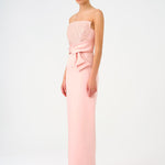Strapless Collar Straight Cut Satin Evening Dress - 9171C