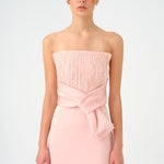 Strapless Collar Straight Cut Satin Evening Dress - 9171C