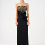 Strapless Collar Straight Cut Satin Evening Dress - 9171C