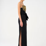 Strapless Collar Straight Cut Satin Evening Dress - 9171C