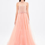 فستان سهرة طويل بياقة بدون أكمام ومطوي - 9198C