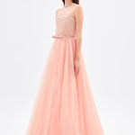 فستان سهرة طويل بياقة بدون أكمام ومطوي - 9198C