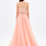 فستان سهرة طويل بياقة بدون أكمام ومطوي - 9198C